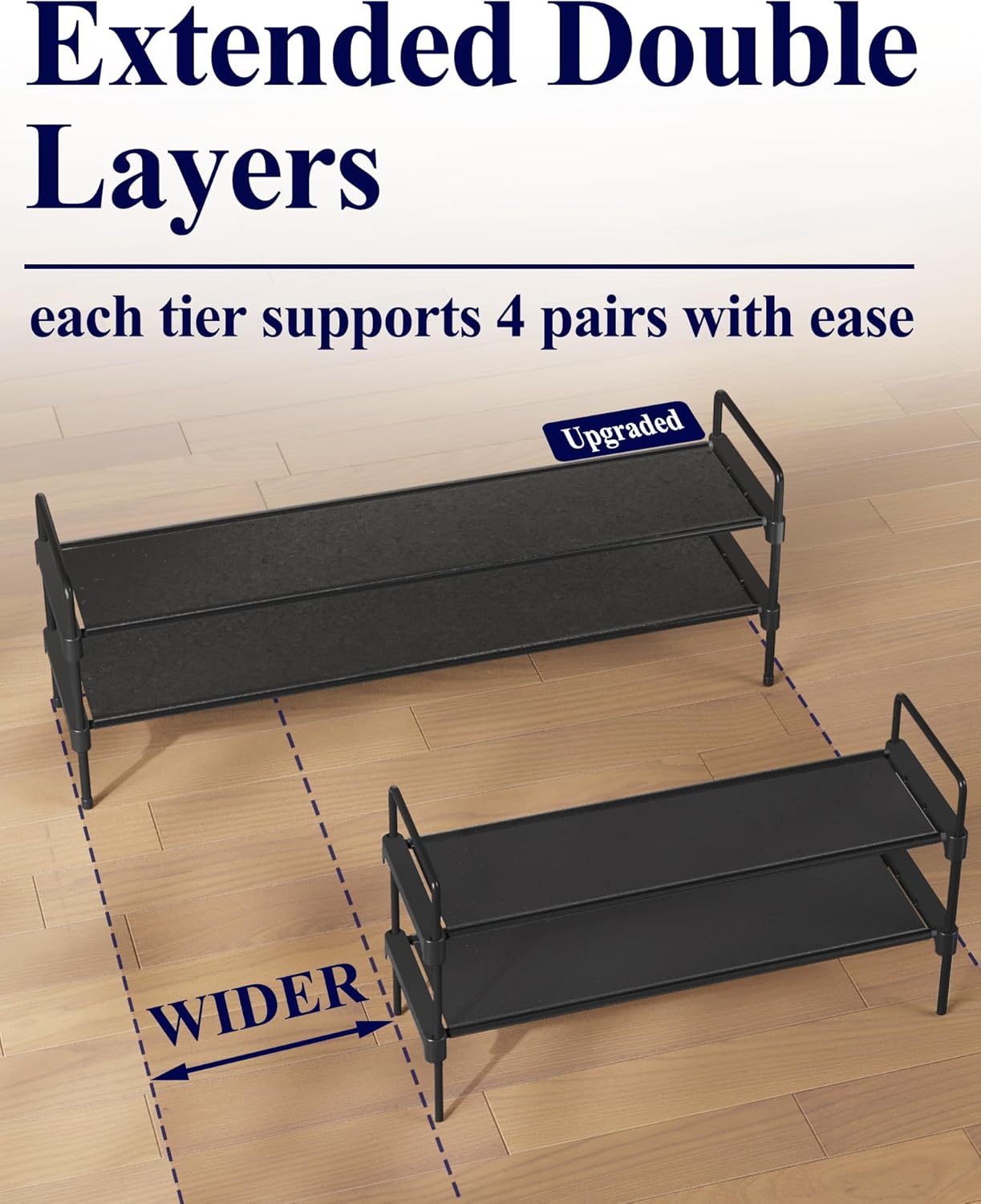 Kitsure Shoe Rack, 39" Wide Extra-Long Shoe Organizer, 3-Tier, Black | Closet, Front Door Entrance, Entryway, Stackable & Detachable Shelf, Closet Organizers and Storage