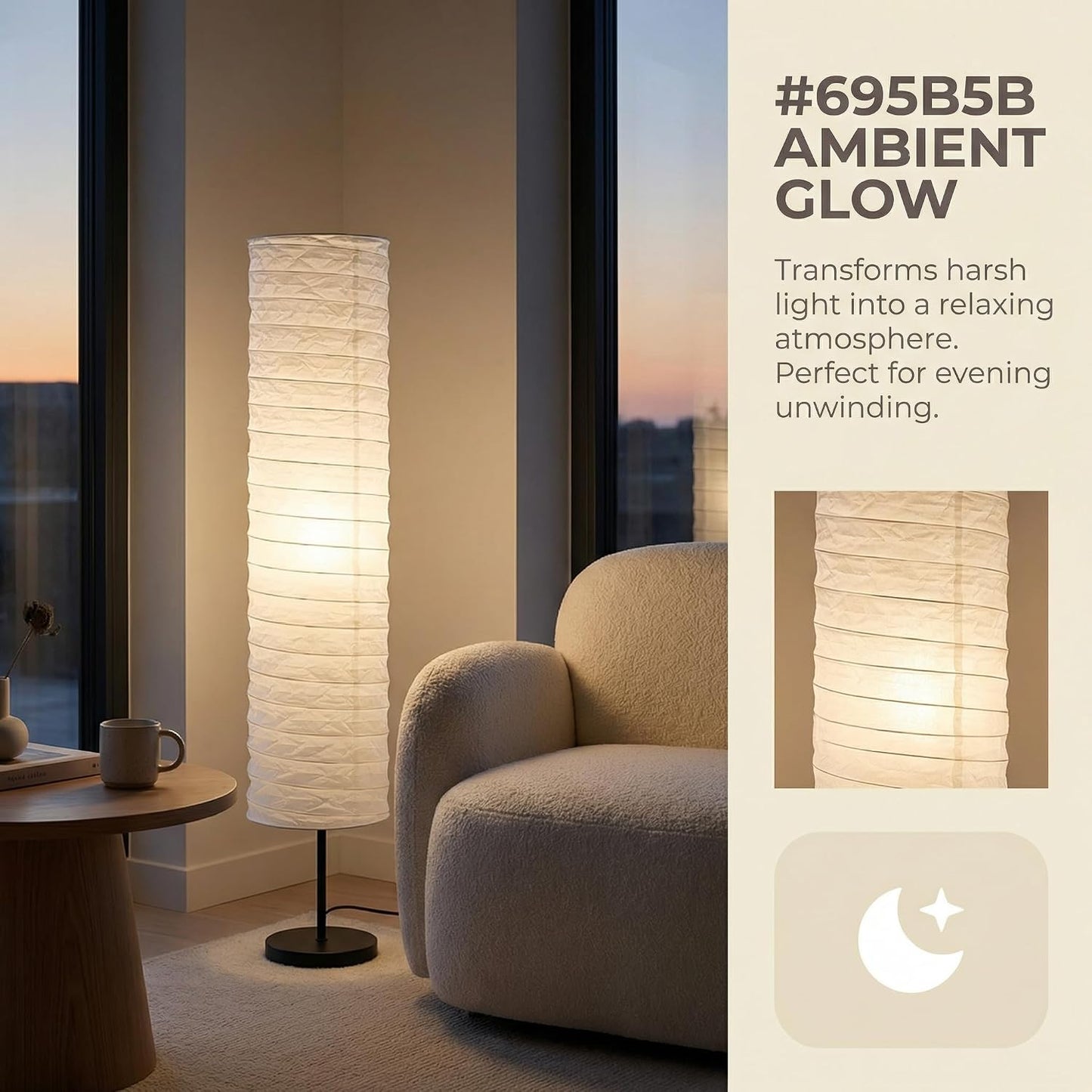 VOSAREA 2-Pack Paper Floor Lamp Shades for Standing Lamps – Sturdy Thickened Rice Paper Shade Replacement for Living Room Bedroom, 37" Tall Nordic Japanese Style White Cylinder Light Cover Decor