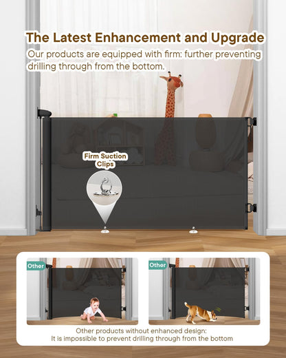 Retractable Baby Gate - 55" Wide Mesh Pet Gate with Anti-Crawling Hook, Safety Lock, One-Hand Operation, 34" Tall Baby Gate for Stairs, Doorways, Hallways, Garage, Indoor Outdoor, Black