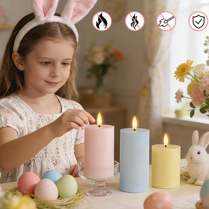 White Flameless Pillar Candles, Battery Operated Wax Candles with Remote, Flat Top Flickering Flameless Candles, LED Candle for Home, Wedding, Party Decor, Set of 3, Φ 3" H 4" 5" 6"