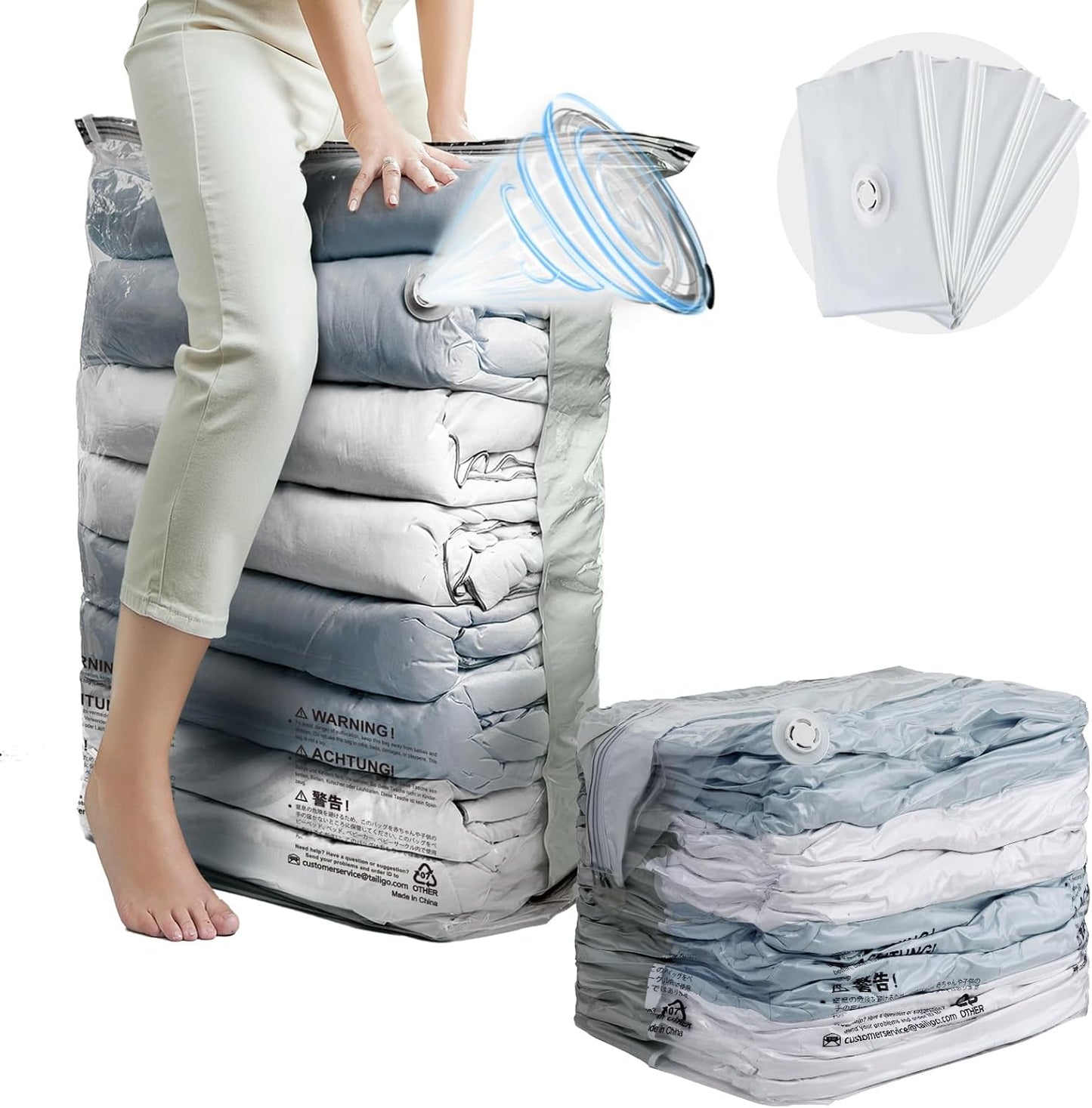 TAILI Vacuum Storage Bags 4 Pack, Jumbo Cube (31x40x15 Inch), Extra Large Vacuum Seal Bags for Clothing, Comforters, Blankets, Pillow, Bedding, Sweater, No Pump Compression Cube, Cream