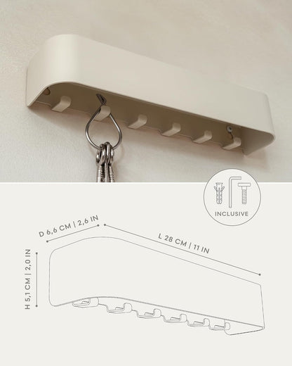 Kazai. Key Holder for Wall 'Tone' | Minimalist Key Hooks Design from Berlin | Modern Key Hanger with Metal Shelf | Key Hook Wall Mounted as Hallway Furniture | Sand Taupe