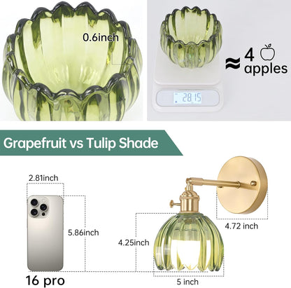 Shenmoyl Vintage Battery Operated Wall Sconce with Transparent Tulip Glass Lampshade Rechargeable Battery Powered Wall Light with Remote Control for Bedside Bedroom Doorway, Set of 2