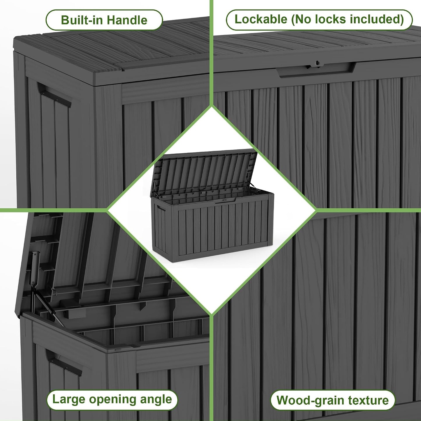 125Gal Outdoor Storage Box, Lockable Deck Box with Hydraulic Lid | Waterproof UV-resistant, Durable outdoor bin for patio cushions, pool accessories & garden tools. Keeps contents secure & dry