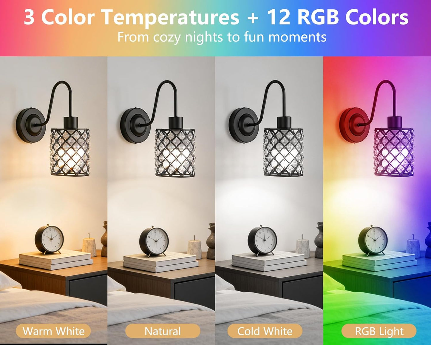 Battery Operated Wall Sconce Set of 2, Rechargeable Wireless Sconces with Dimmable Detachable Magnetic Bulbs and Remote, 3 Colors Wall Lights for Bedroom Living Room Hallway Fireplace