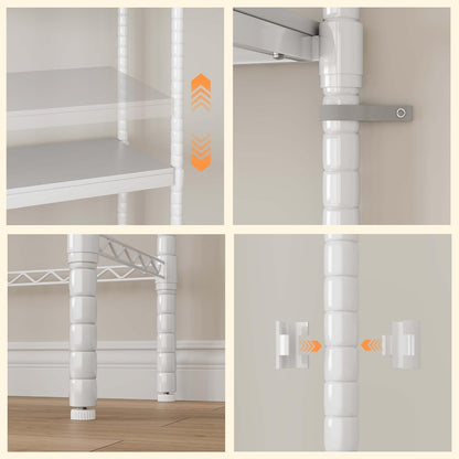 IDEALHOUSE 30" Washer Dryer Storage Shelf A+B - Adjustable Height Laundry Organizer with Double-Layer Wood Shelves, 5-Tier Wood Over Space-Saving Design for Bathroom, Laundry Room, or Balcony, Whit