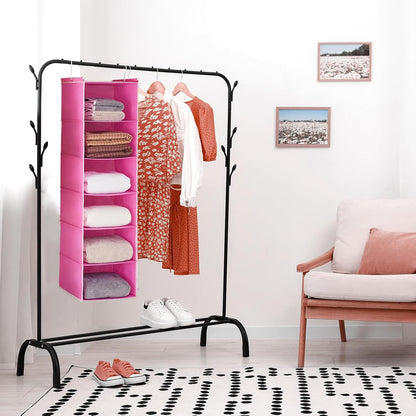 MAX Houser 6 Tier Shelf Hanging Closet Organizer, Closet Hanging Shelf with 2 Sturdy Hooks for Storage, Foldable (Grey)