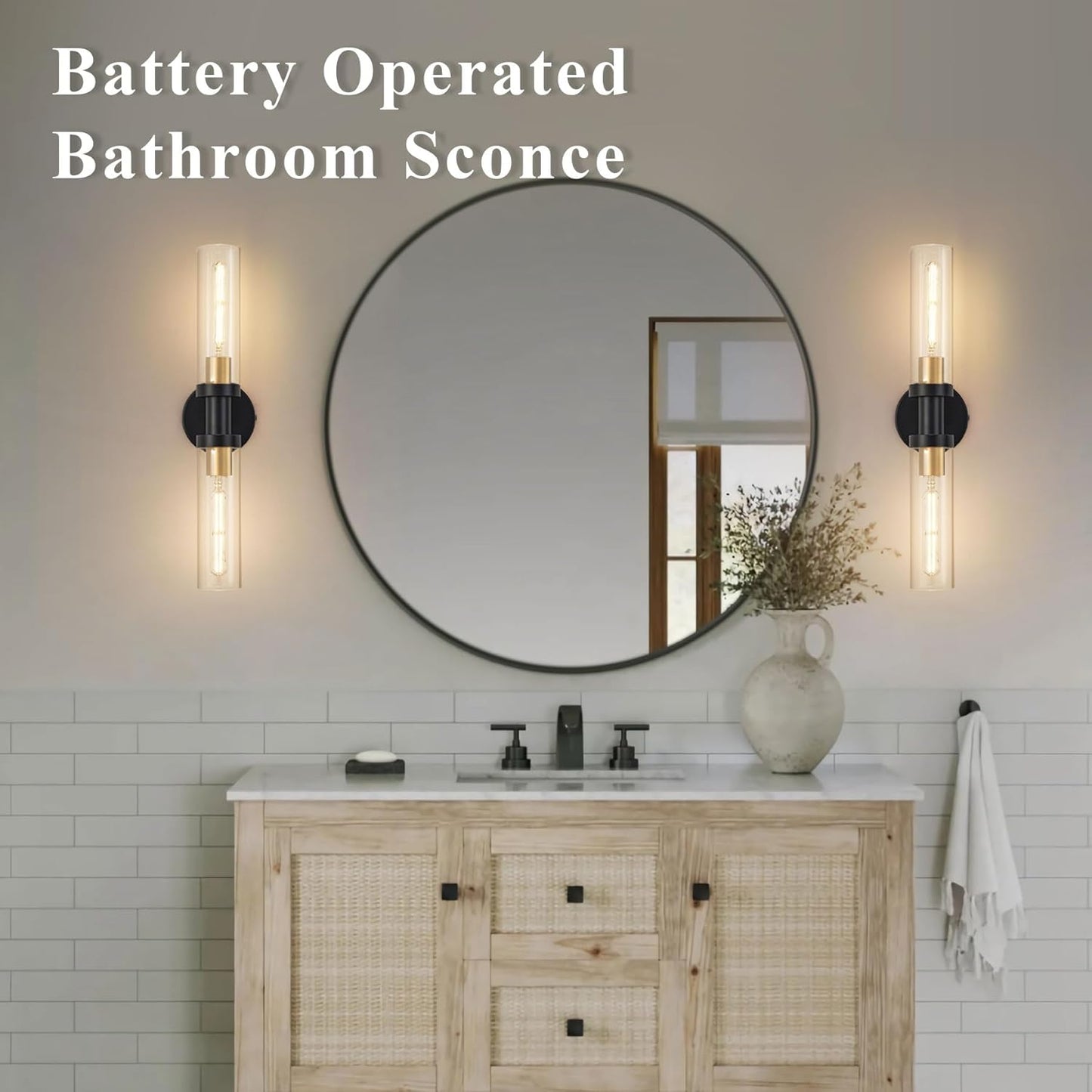 SANTOSTOCK Gold Battery Operated Wall Sconce Set of 2, 12000mAh Rechargeable Wall Lights with Remote Control, Wireless Dimmable Wall Lamps for Bedroom Living Room Bathroom Hallway Stairwell