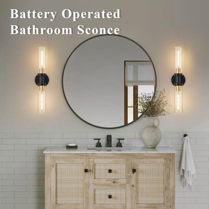 SANTOSTOCK Gold Battery Operated Wall Sconce Set of 2, 12000mAh Rechargeable Wall Lights with Remote Control, Wireless Dimmable Wall Lamps for Bedroom Living Room Bathroom Hallway Stairwell