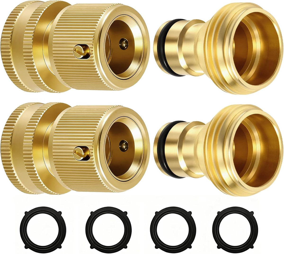 RainPoint Quick Connect Hose Fittings 3/4" GHT - Solid Brass Garden Hose Connectors, No-Leak Design & Universal Fit for Instant Connection (2 Sets)