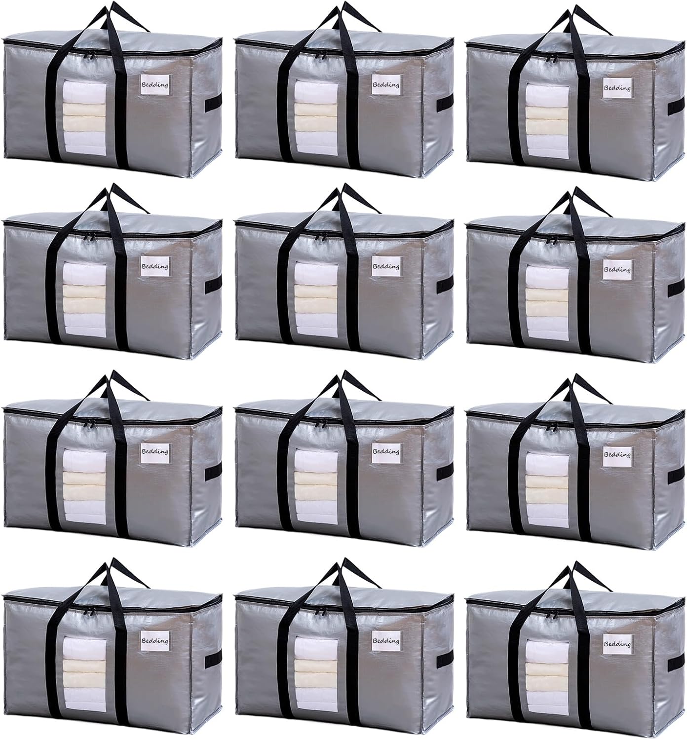 TAILI Extra Large Moving Bags, 4 Pack Blue Heavy Duty Totes For Storage with Visible Window, Wrap Around Handles, Storage Bags for Space Saving, Alternative to Moving Boxes