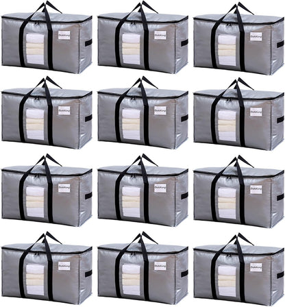 TAILI Extra Large Moving Bags, 4 Pack Blue Heavy Duty Totes For Storage with Visible Window, Wrap Around Handles, Storage Bags for Space Saving, Alternative to Moving Boxes