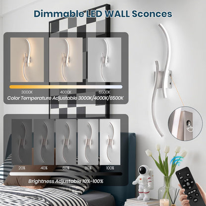 CANEOE Battery Operated Wall Sconce Set of 2, 18000mAh Gold Rechargeable Wall Lights with Remote Control,3000K-6000K Dimmable LED Wireless Wall Light for Living Room Bedroom Hallway,39.3 Inch (Gold)