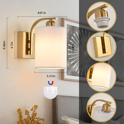 Battery Operated Wall Sconce Set of 2, Gold Rechargeable Wall Lights with Remote Control,15 Colors Wireless Wall Sconce with 3000mAh Dimmable Detachable Bulb for Bedroom, Living Room and Hallway