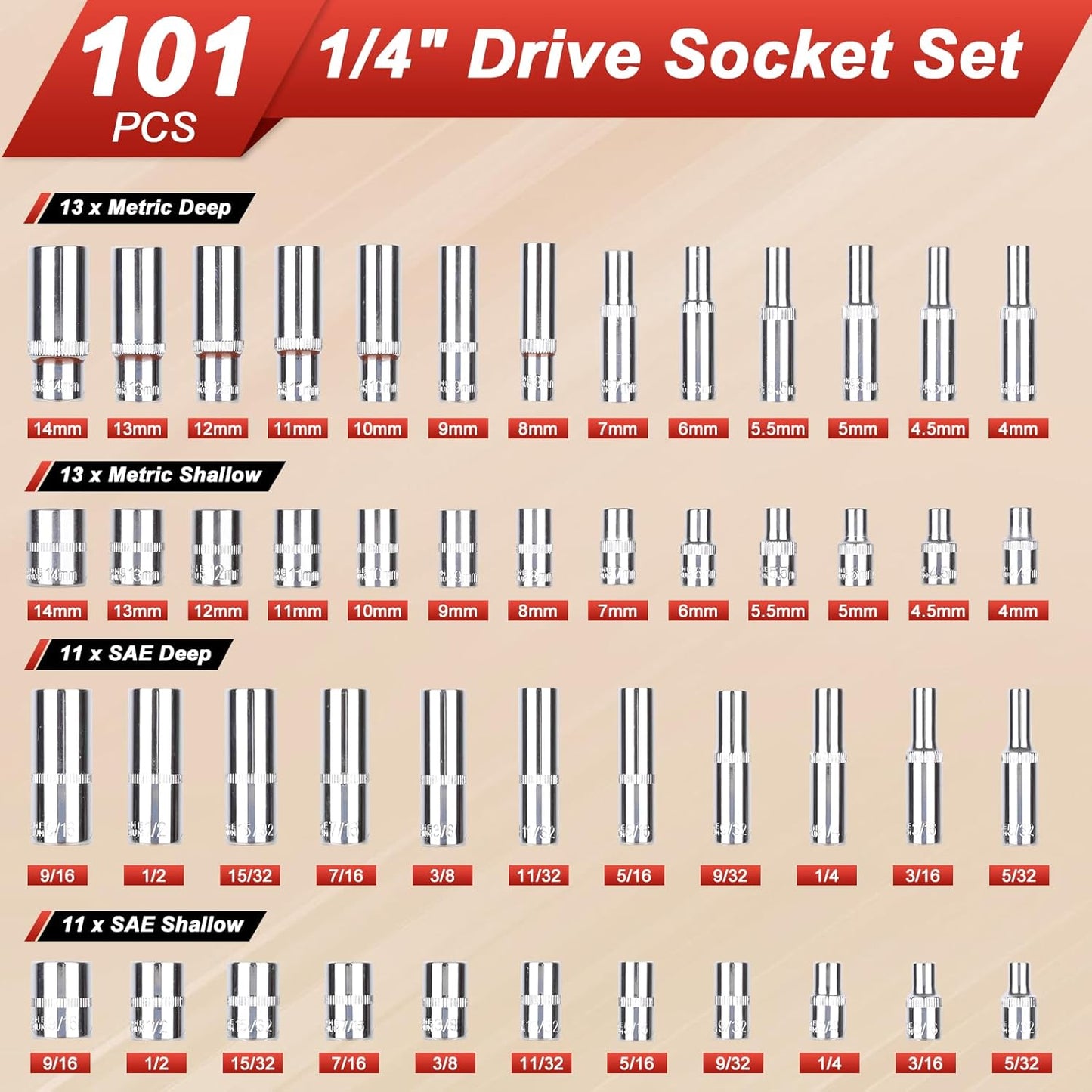 Egofine 46 Pieces 1/4 inch Drive Socket Ratchet Wrench Set, with Bit Socket Set Metric and Extension Bar for Auto Repairing and Household, with Storage Case