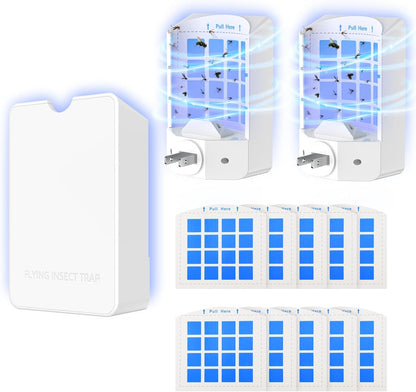 Indoor Fly Trap Plug in, Flying Insect Trap with Blue UV Light, Fruit Fly & Gnat Trap for Indoors, Mess-Free Bug Catcher for Home, 1 Device + 5 Refill Glue Cards