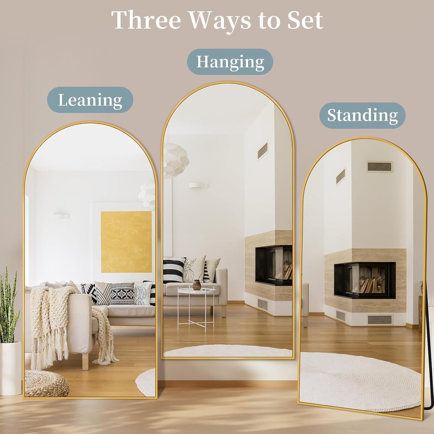 Full Length Mirror with Stand, 71"x28" Arched Full Body Large Stand Up Aluminum Frame Floor Standing Mirror, Freestanding Hanging Leaning Mounted for Bedroom Living Room Entryway Gold