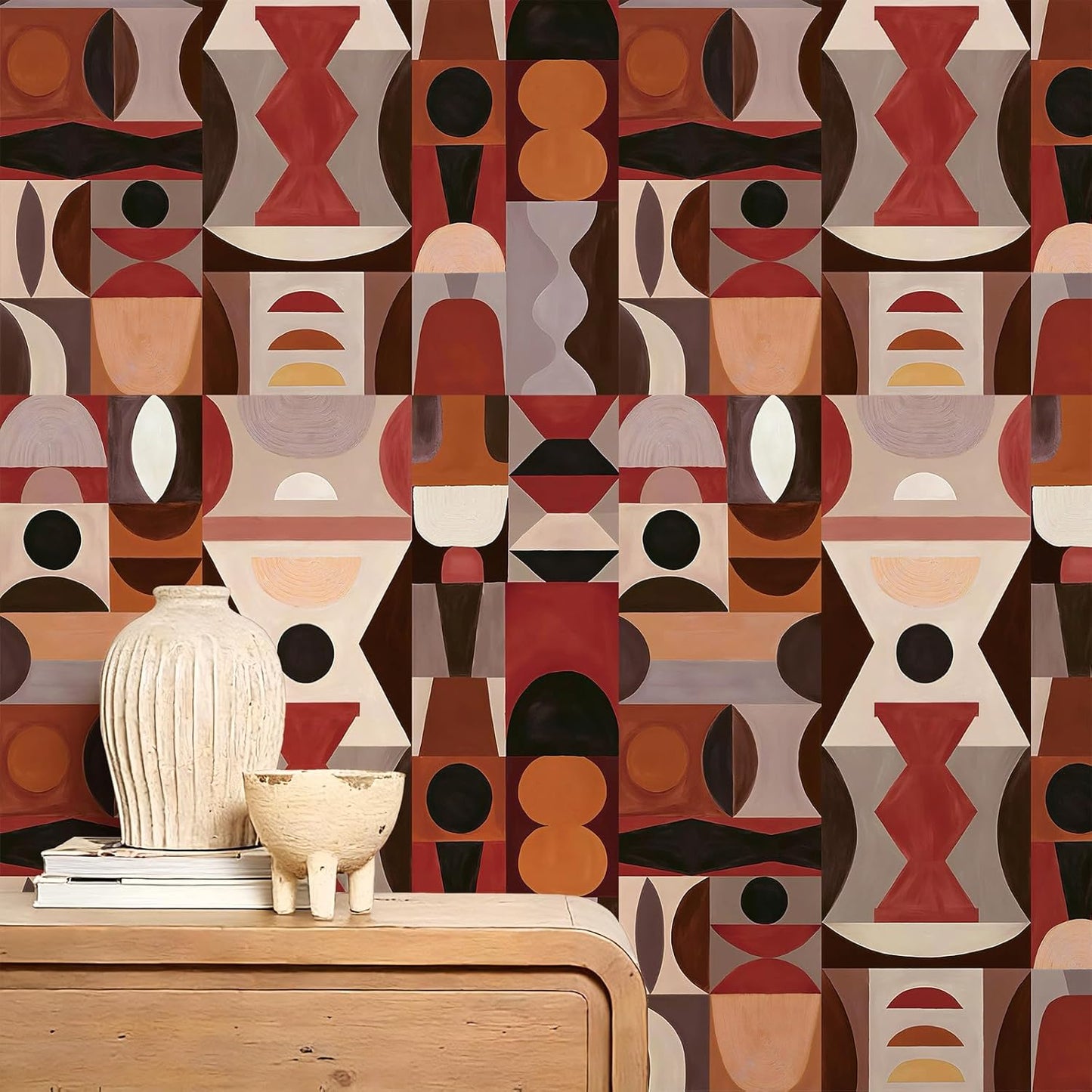17"x118" Peel and Stick Wallpaper for Renter Friendly, Removable Wallpaper Peel and Stick, Self-Adhesive Textured Contact Paper for Walls, Cabinets, Countertops(Geometric Clay)