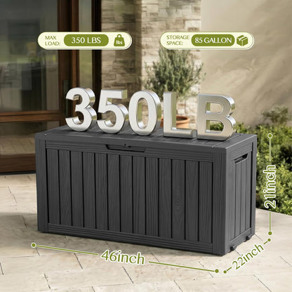 Waterproof Outdoor Storage Box Outside Deck Box Lockable Resin Bench UV Resistant Furniture Cushion Pool Tool Float Bin Patio Garden Porch (Black, 120 Gallon)