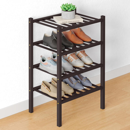 Smiry Bamboo Shoe Rack for Closet, 3 Tier Wooden Shoe Organizer, Stackable Wood Shoe Storage Shelf for Entryway, 14 Vertical Slats, One-piece Heavy-Duty Legs, 26.77"x11.02"x18.31", Natural