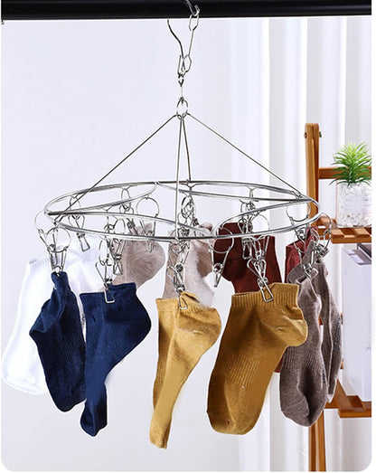 Stainless Steel Sock Drying Rack, Multi Clip Clothes Drying Rack Underwear Hanger Sweater Drying Rack Sock Clips Hang Dry Clothes Rack for Socks, Underwear (No Loop Round)