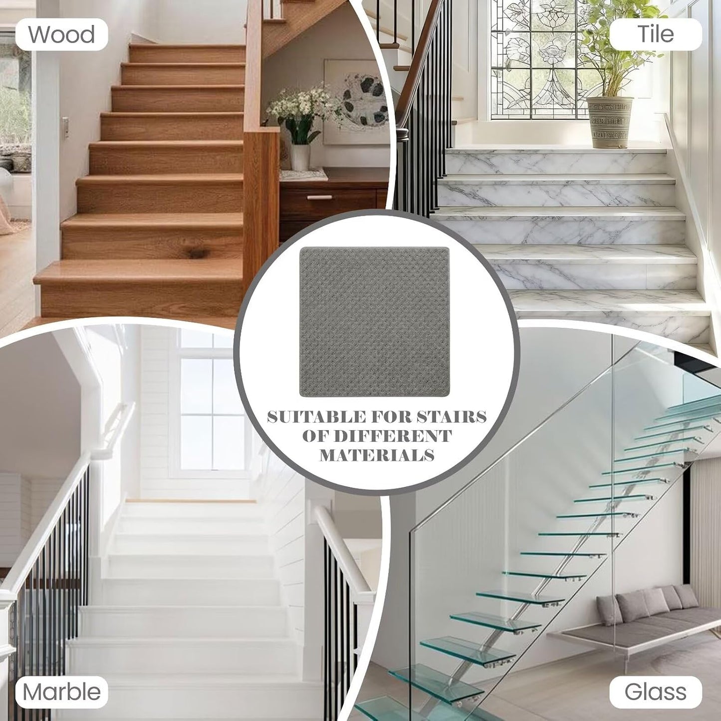 DEXDE Bullnose Stair Treads for Wooden Steps Non-Slip Stair Runner, 14 Pcs | Reusable bullnose carpet Stair Treads Indoor, Peel and Stick Stair Rugs with Edge Protection, Soft Washable, 30"x9.5" Grey