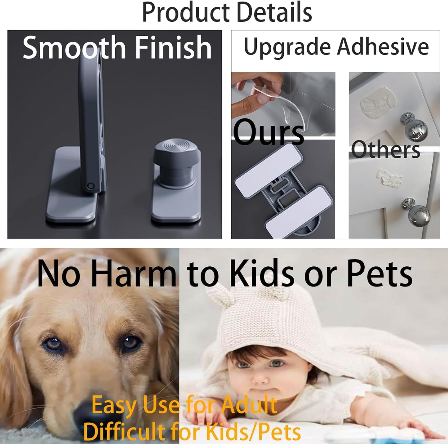 RV Camper Refrigerator Lock, 180° Swivel 90 Degree Adhesive Childproof Fridge Latch for Cabinet No Drill, Baby Proofing Freezer Oven Drawer, Renter Friendly Safety Lock for Toddler Cat 2PCS