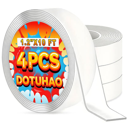 Nano Tape, Double Sided Tape, Removable Wall Tape for Hanging Picture, Poster, Carpet, Wall/Car/Home Mounting Strips, No Residue Clear Adhesive (4PCS)
