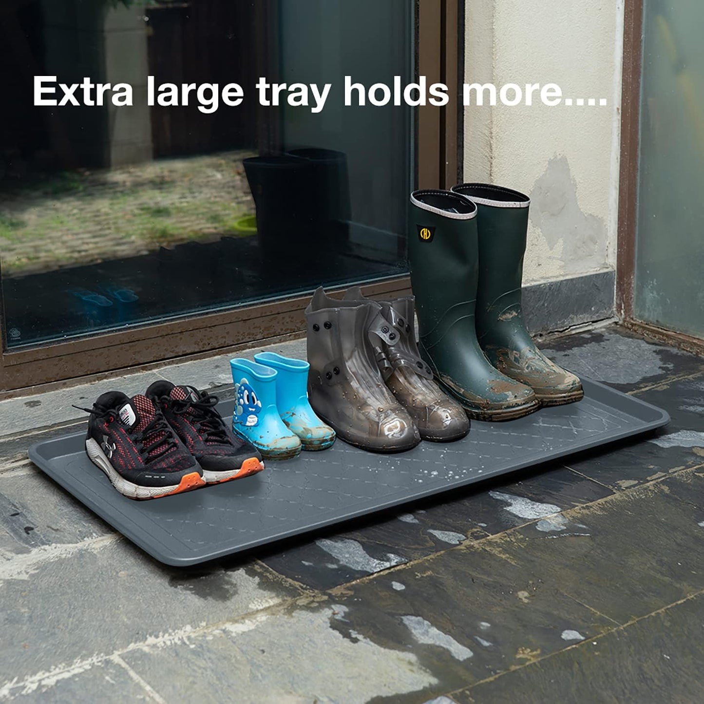 Extra Large All-Weather Boot Tray 40x20 in, Waterproof Shoe Mat with 1.25 in Raised Edge, Recycled Polypropylene Floor Protector for Entryway and Mudroom, Black
