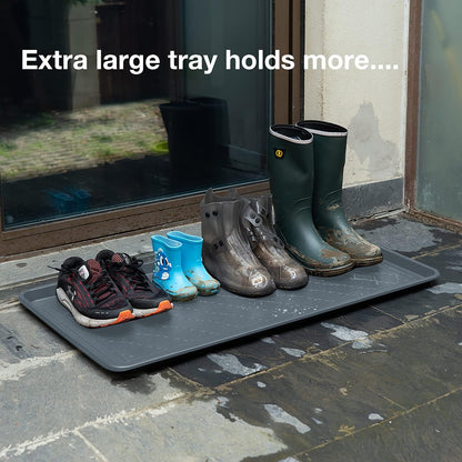 Extra Large All-Weather Boot Tray 40x20 in, Waterproof Shoe Mat with 1.25 in Raised Edge, Recycled Polypropylene Floor Protector for Entryway and Mudroom, Black
