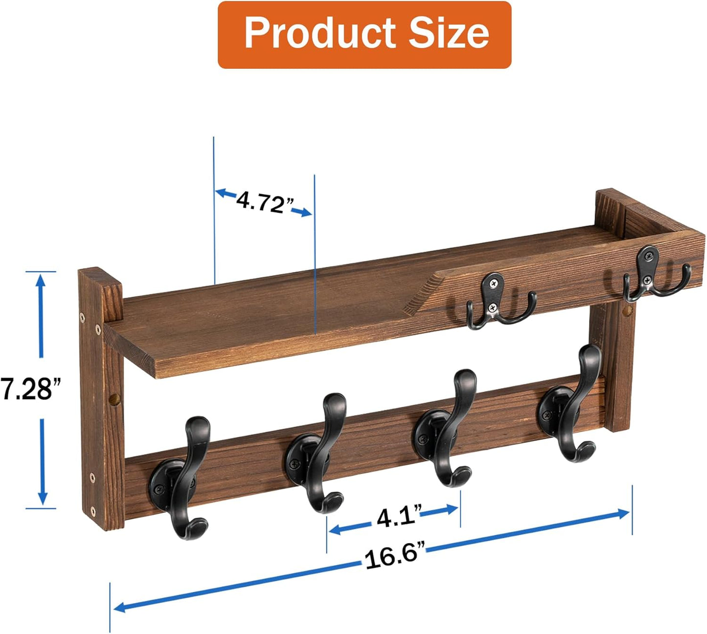 dreampossible Coat Rack Wall Mount with Shelf, Coat Hanger Wall Mount with Key Hooks and Mail Holder, Wood Entryway Floating Shelf with Hooks and Storage, Hat Rack for Wall Key Holder Mail Organizer