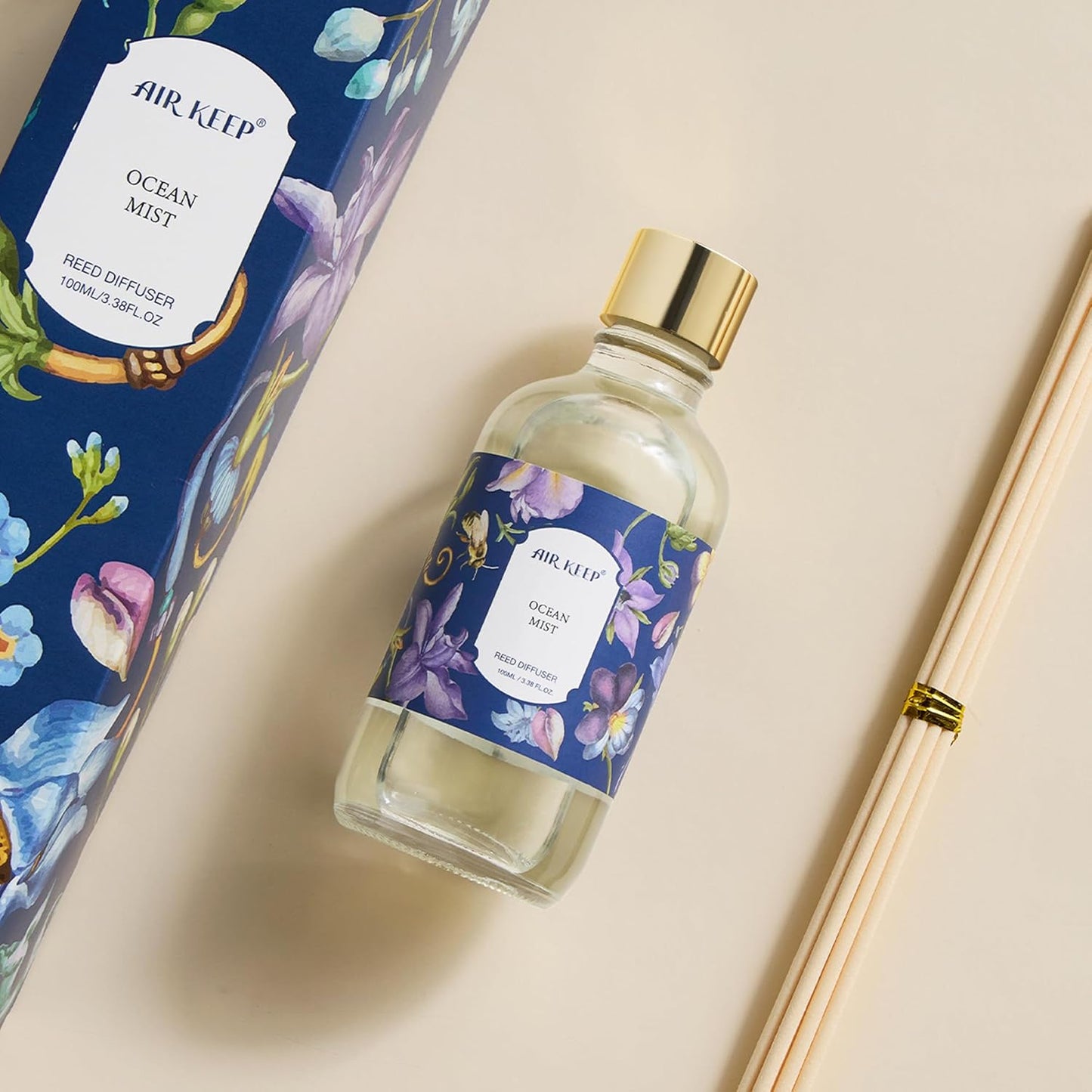 Airkeep Reed Diffuser Oil Set with Reed Sticks,Vanilla Aromatherapy Oil Scent Diffuser for Home Office Bathroom Decoration Perfume and Gifts 3.38 oz/100ml