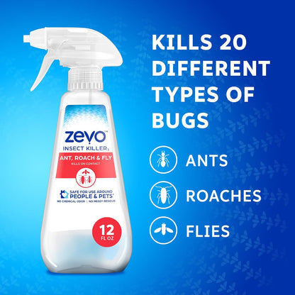Zevo Flying Insect Killer Spray - Fruit Fly, Gnat, Fly & Mosquito Bug Spray for Home Use with Rosemary & Cornmint Oil - Indoor & Outdoor Use (3 Bottles)