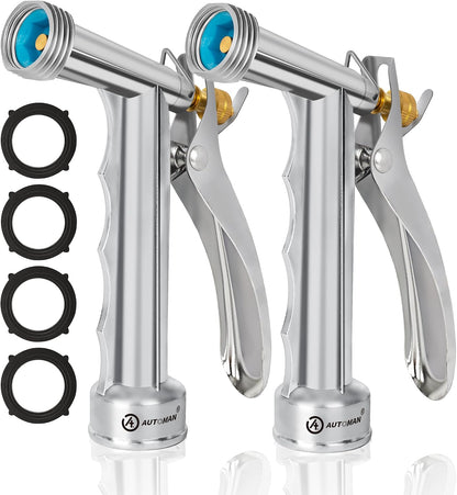 AUTOMAN Full Size Garden Hose Nozzle 2 Pack, High Pressure Pistol Grip Water Nozzle Sprayer with Threaded Front, Adjustable Spray Water Flow for Washing Car, Cleaning Ground, Watering Plants