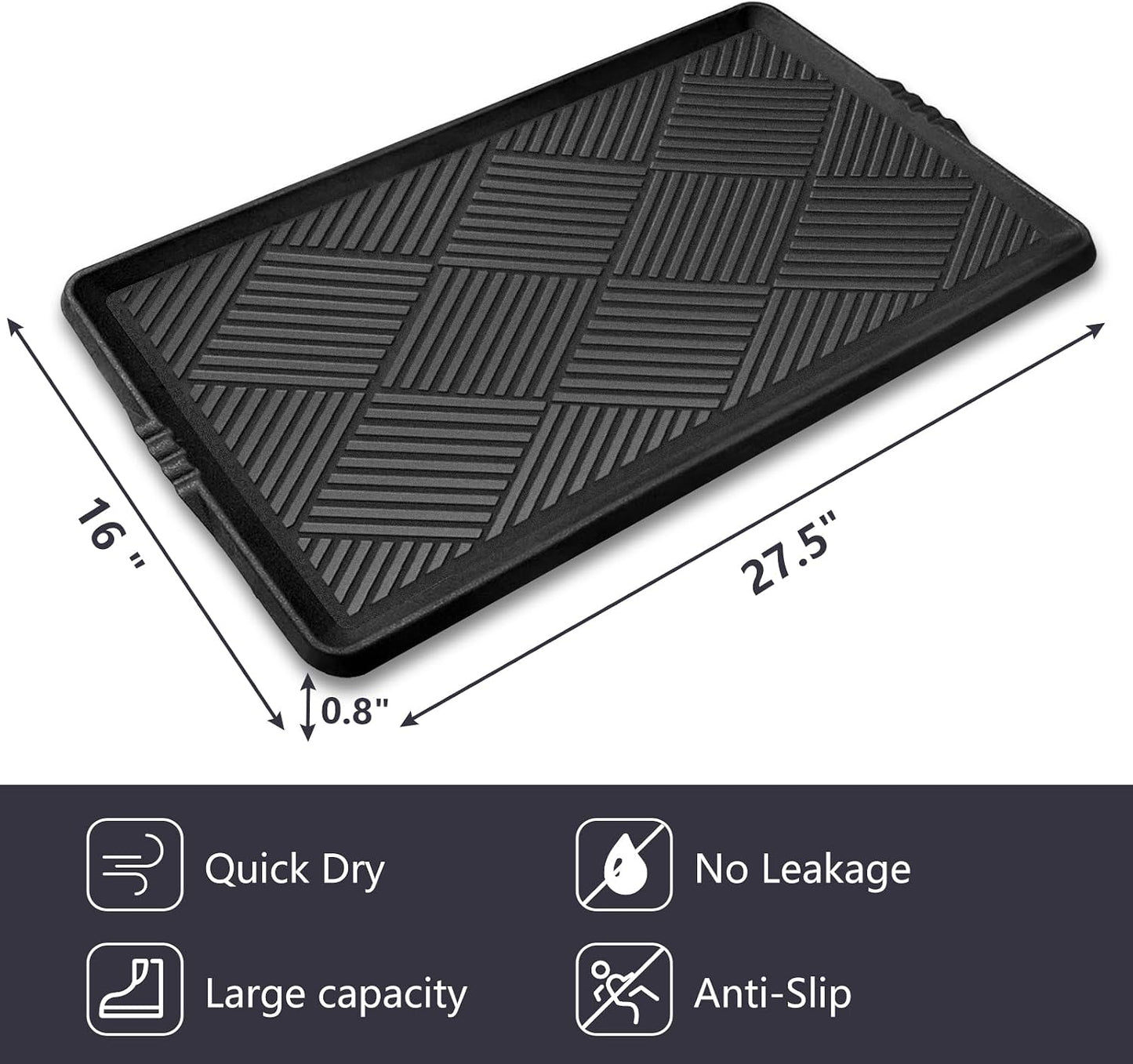 Boot Tray for Entryway, Multi-Purpose Shoe Tray with Lip, Rubber Mat for Shoe Organizer Indoor Outdoor Use, 27.5"x16"
