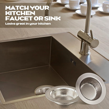 Retisee 2 Pcs Sink Strainer Stainless Steel Kitchen Sink Drain Strainer Basket Cover Mesh Hair Food Catcher, Large Wide Rim of 4.4 Diameter(Brushed Silver)