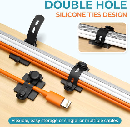 Kanemc Cable Clips Management Under Desk,Adhesive Wire Organizers for Cords | 15 Wire Management Holder with 15 Zip Tie, 15 Screws,Extra 8 Silicone Cable Ties,Cable Clips for Desk,Behind TV, Office,Car