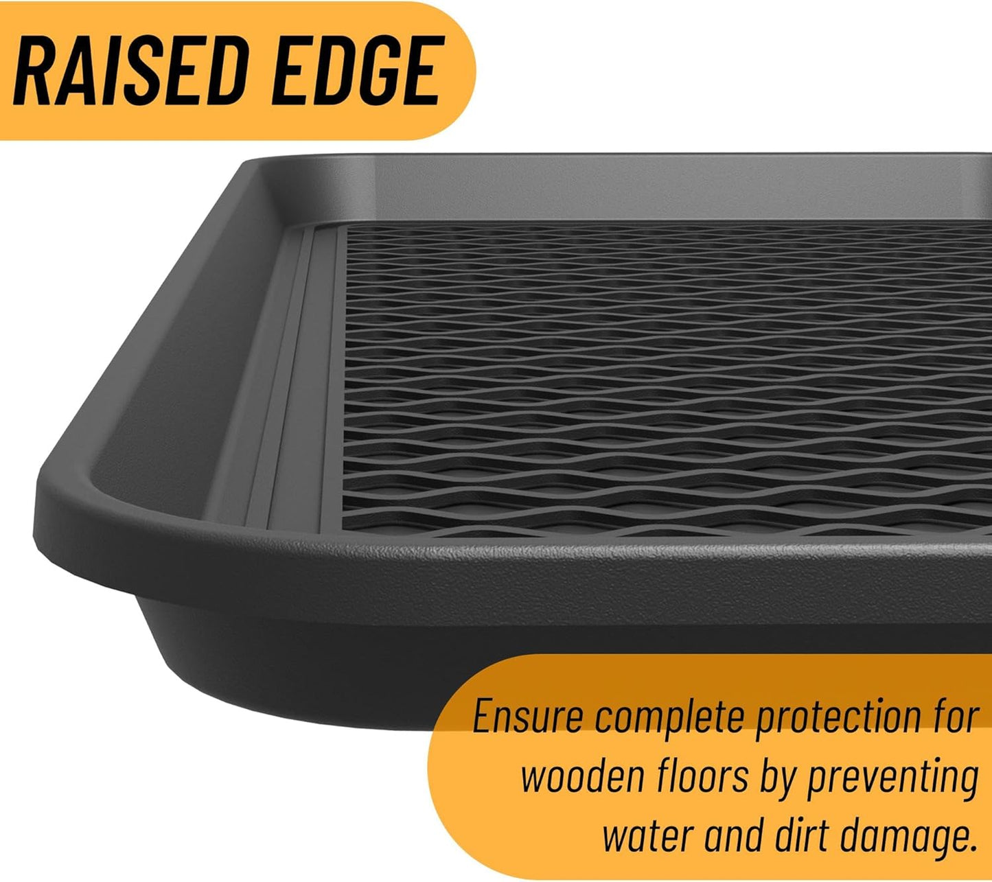 Ottomanson Indoor/Outdoor Boot Tray Non-Slip Rubber 16" x 32" Modern Entryway Mat for Entryway, Patio, Backyard, Garage, 16" x 32", Black