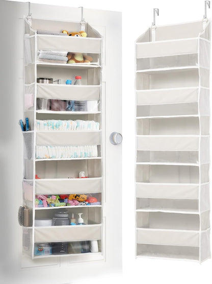 ULG Over the Door Organizer, 5-Tier Extra Large Hanging Storage with 10 Mesh Pockets, 100 lbs Capacity, Heavy Duty Door Organizer for Closet, Bedroom, Nursery Storage, Beige