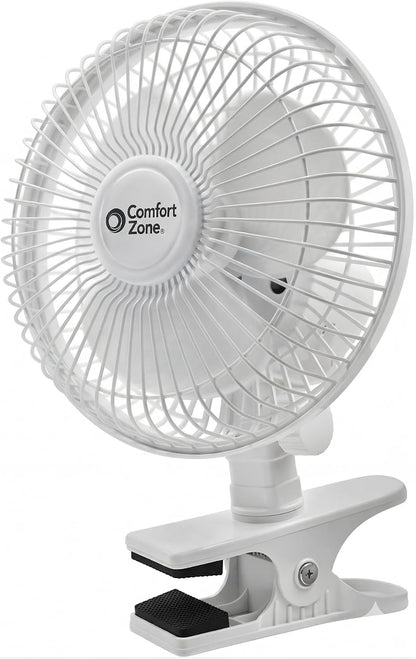 Comfort Zone 6-Inch Corded Clip-On Personal Fan – 2-Speed Quiet Desk Fan with 360° Rotation, Fully Adjustable Tilt & Secure Strong Clamp – Mini Air Circulator for Desks, Bedside & Office