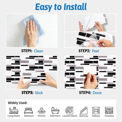 24 Sheet Peel and Stick Tile Backsplash Sticks for Kitchen 10"x 5" Back Splashes Self Adhesive Waterproof Tile Wall Paper for Bathroom Kitchen Backsplash, RV, Fireplace, Black/White Marble Look