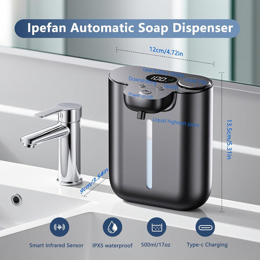 Automatic Soap Dispenser,9 Levels Liquid Soap Dispenser for Kitchen, RechargeableTouchless Liquid Hand Soap Dispenser for Bathroom,16.9oz/500ml,1200mah Rechargeable,Wall Mount & Countertop