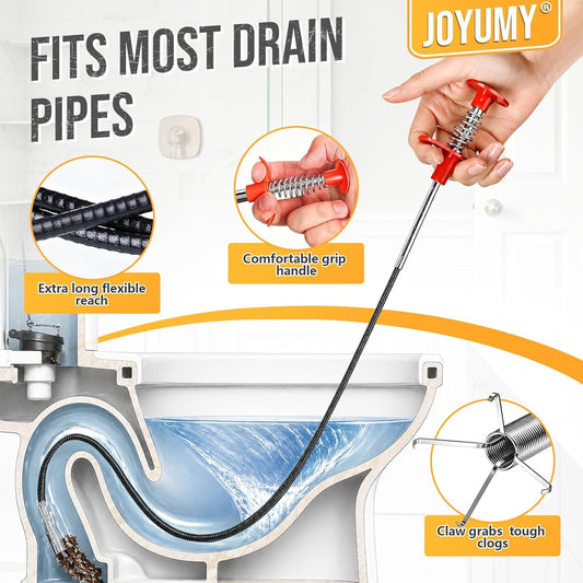 All-in-One Drain Snake 8 Set—Heavy Duty Plumbing Snake,Flexible Clog Remover,Cleaning Brush,Sink Drain Brush and Gloves for Bathtub,Toilet,Sewer,Kitchen Sink,Drainage Pipe