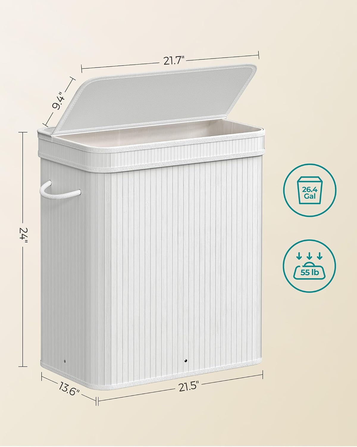 SONGMICS Laundry Hamper with Lid, Bamboo Launry Basket with Handles, Foldable Storage Basket for Laundry Room, Bedroom, 100L, Brown ULCB063K02