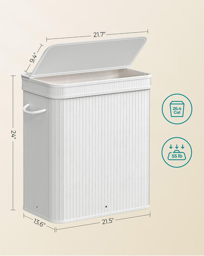SONGMICS Laundry Hamper with Lid, Bamboo Launry Basket with Handles, Foldable Storage Basket for Laundry Room, Bedroom, 100L, Brown ULCB063K02