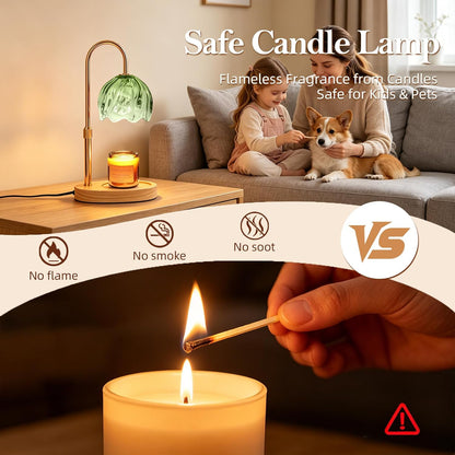 Flower Candle Warmer Lamp with Timer, Dimmable Adjustable Height Wax Melts Warmer for Jar Candles, Birthday Gifts for Women Mom, House Warming Gifts New Home, Bedroom Living Room Decor (Green)