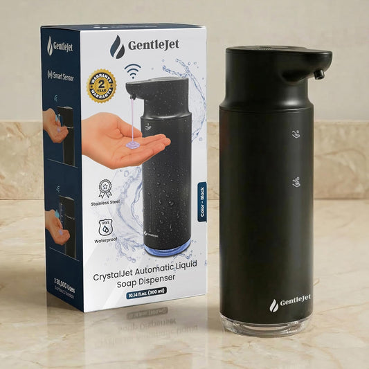 GentleJet CrystalJet Automatic Liquid Soap Dispenser – Touchless Sensor, Stainless Steel, USB-C Rechargeable, Waterproof Kitchen & Bathroom Countertop Soap Dispenser, 300 ml