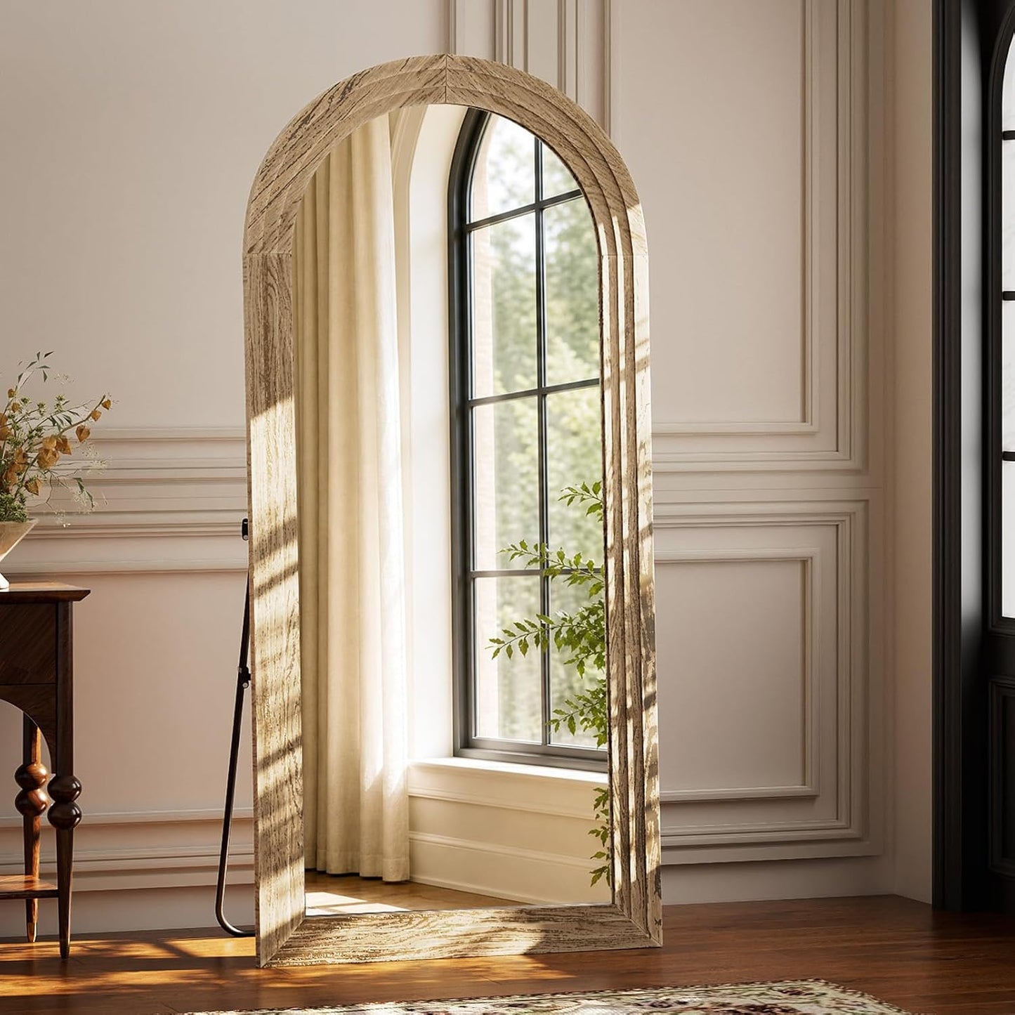 XRAMFY Full Length Mirror 65" x 22", Arched Large Floor Mirror with Solid Wood Frame, Freestanding & Wall Mounted, Antique Brown Finish for Bedroom Living Room