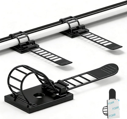 Adjustable adhesive cable management clips 50Pcs, large self adhesive cable ties clips ，Suitable for cable management under desks and on walls(Black)