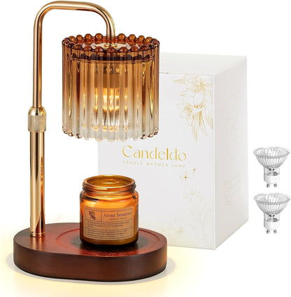 Candeldo Candle Warmer Lamp with Timer: Black Wax Melt Warmer | Height Adjustable, Dimmable, with 2 Bulbs, Modern Farmhouse Decor for Home, Bedroom, Gifts for Women, Birthday, Housewarming